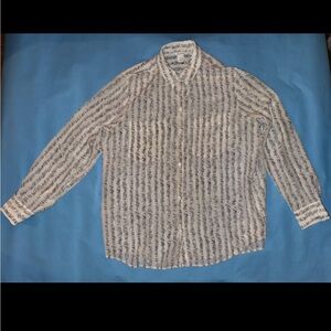 Club Monaco 100% Silk White And Black Scribble Print Blouse Size L